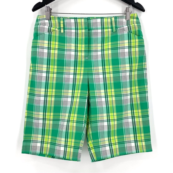 Jones New York Sport Green Plaid Stretch Cotton Blend 11” Shorts, 6 - Picture 6 of 14